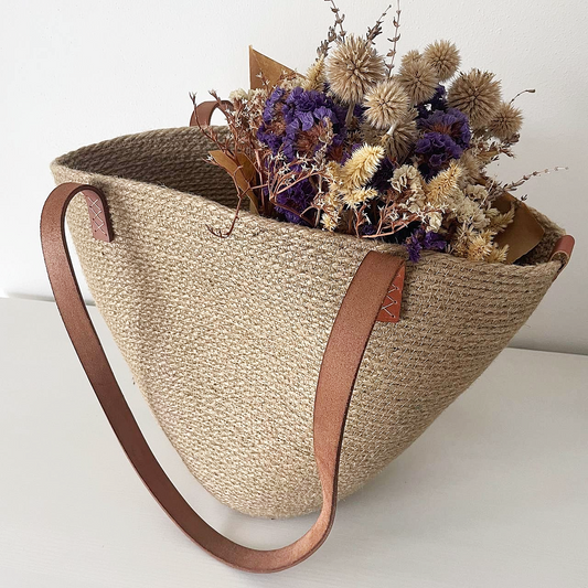 Jute Tasche mit Lederhenkeln